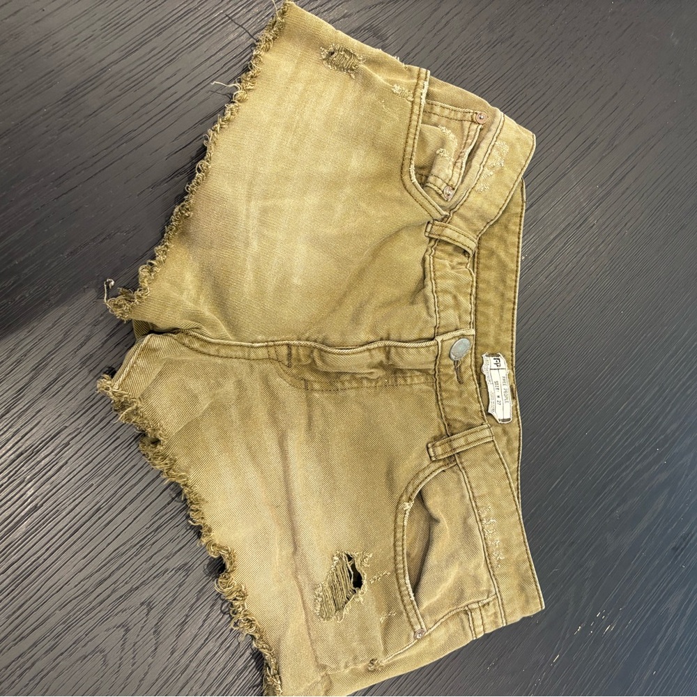 Free People Olive Green Jean Shorts Distressed